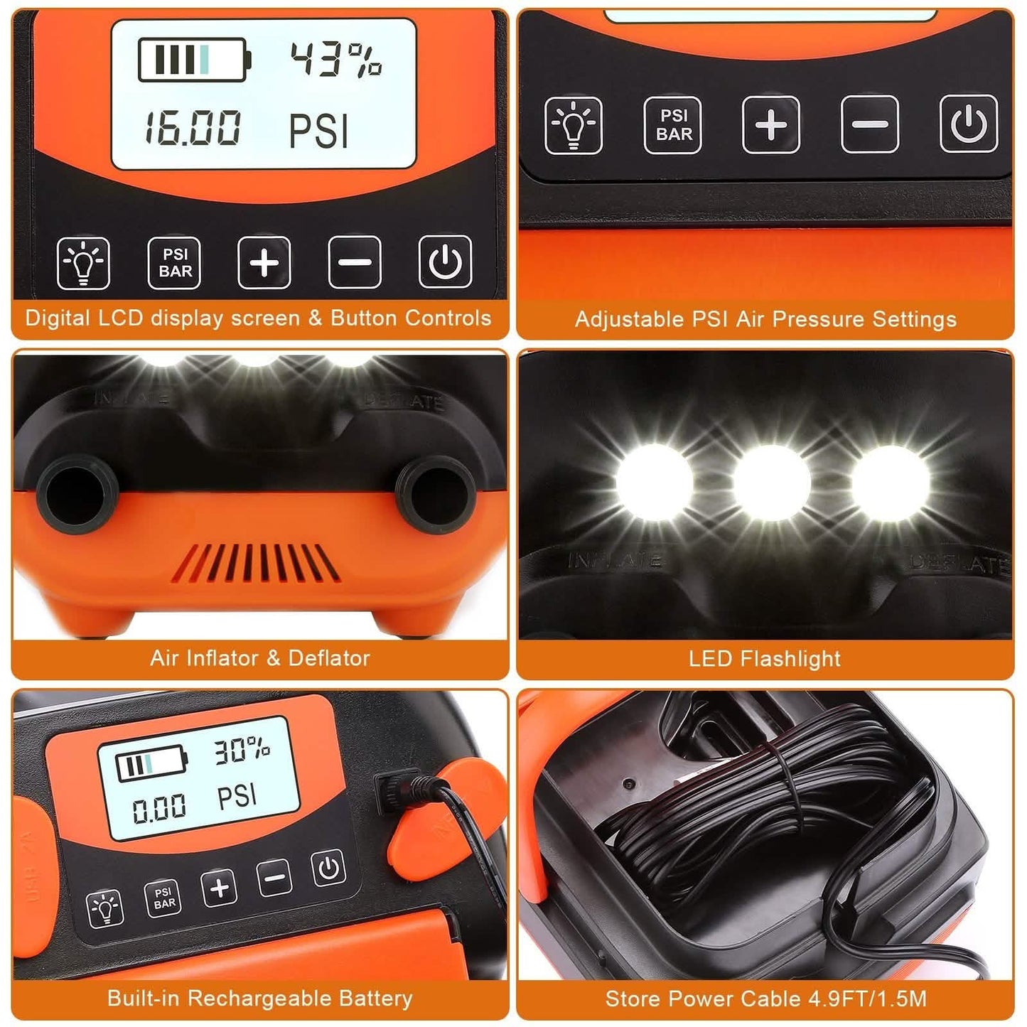 AGPtEK elektrische Luftpumpe digital 16PSI 12V wiederaufladbare SUP elektrische Luftpumpenkompressor