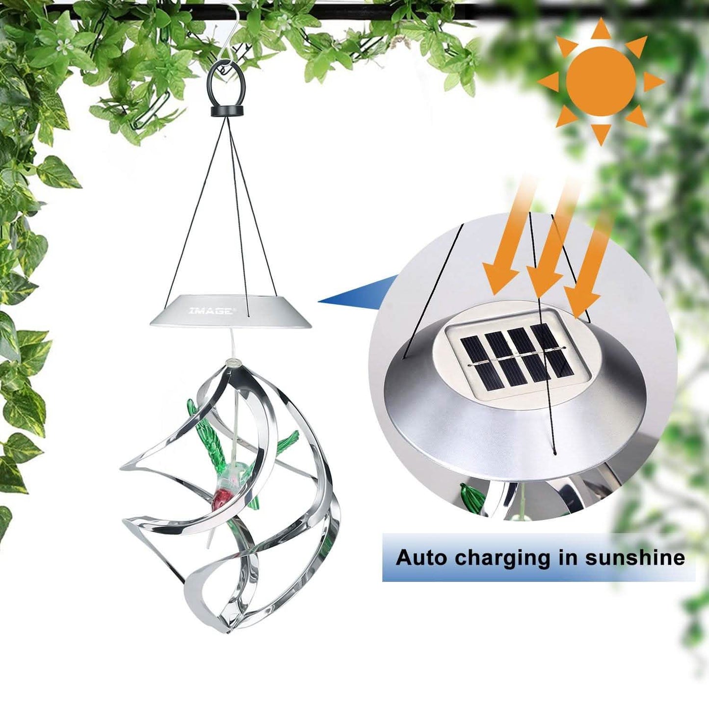 AGPtek Kolibri Windspiel, farbwechselnde Solar-Hängelichter