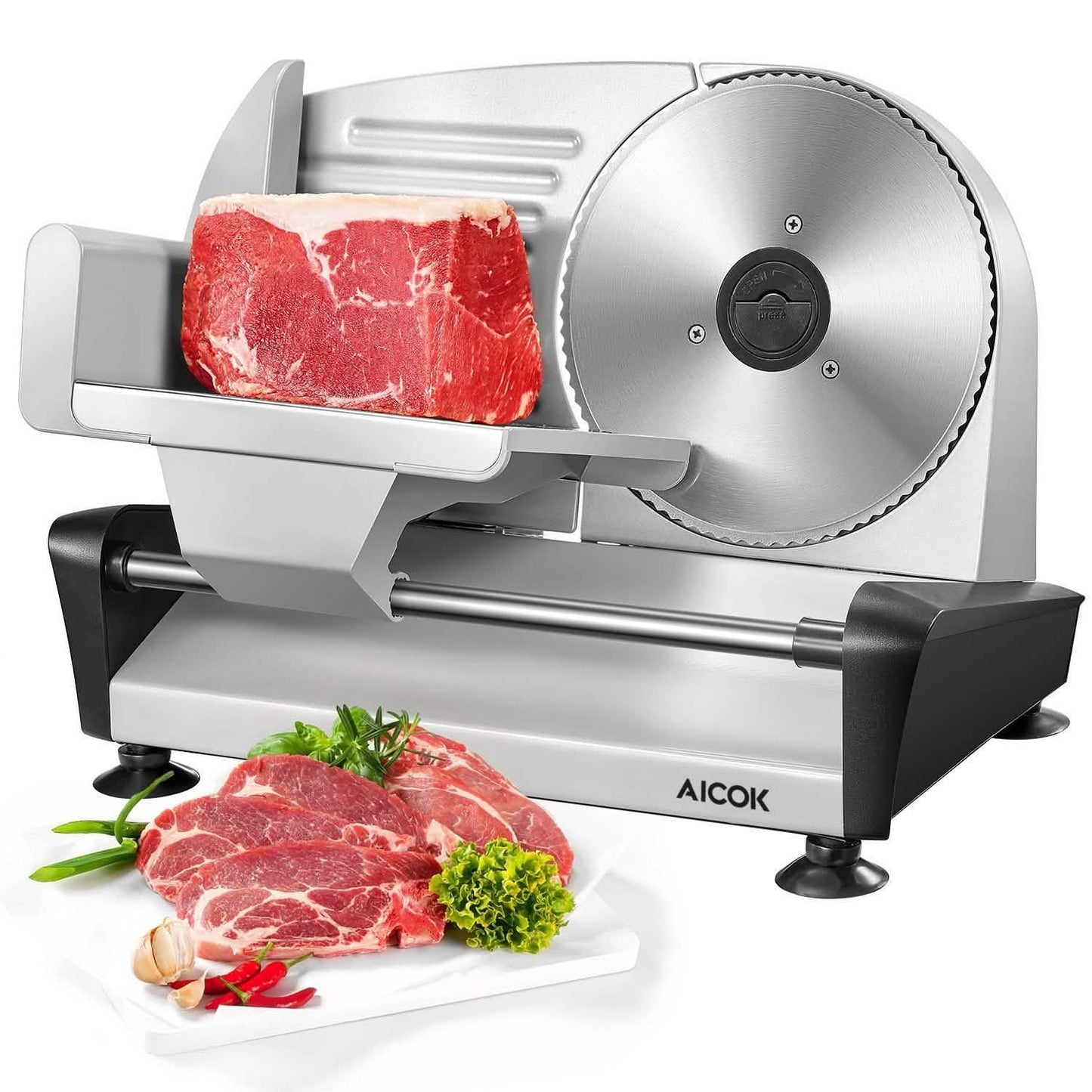 Aicok Fleischschneidemaschine mit abnehmbarem 7,5-Zoll-Edelstahlmesser