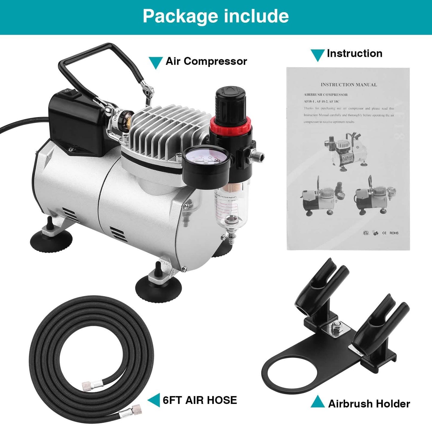 Airbrush-Kompressor-Set mit 1,8 m Luftschlauch und Airbrush-Halter