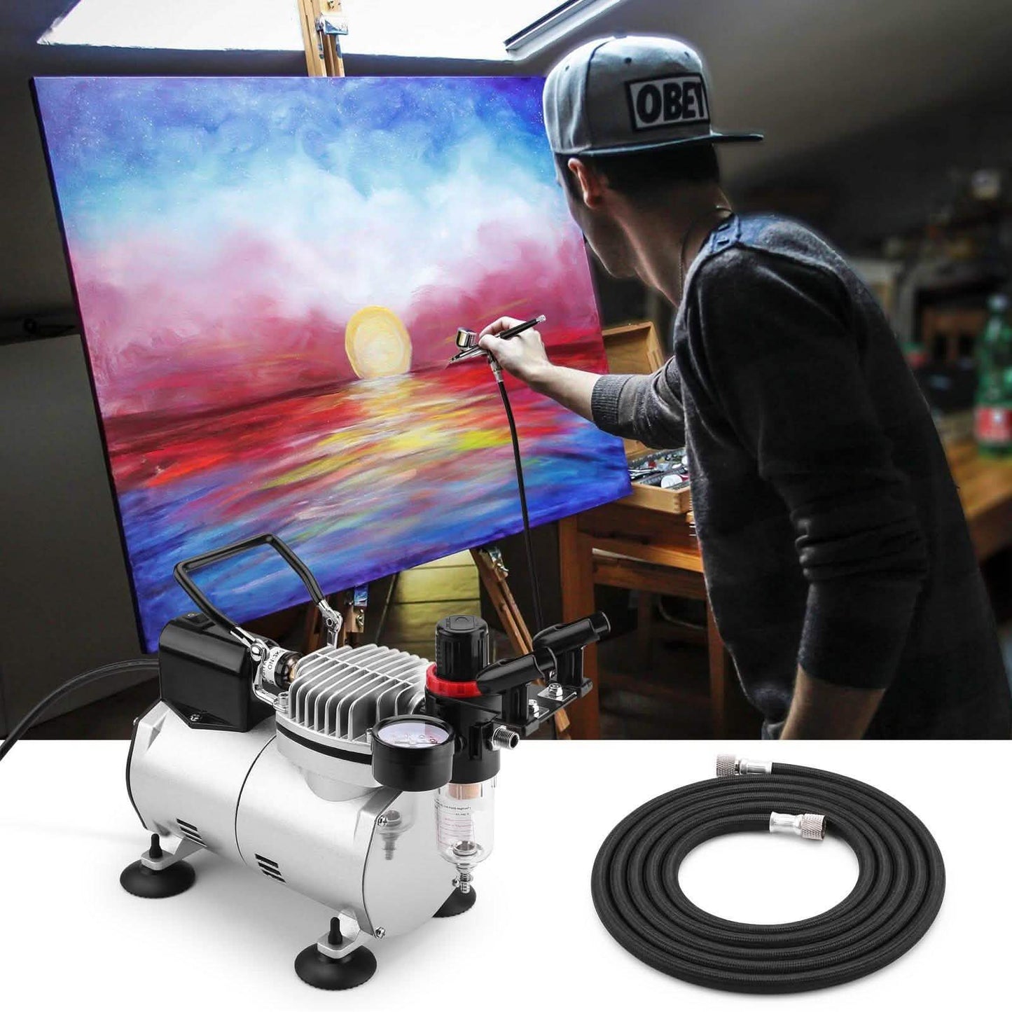 Airbrush-Kompressor-Set mit 1,8 m Luftschlauch und Airbrush-Halter