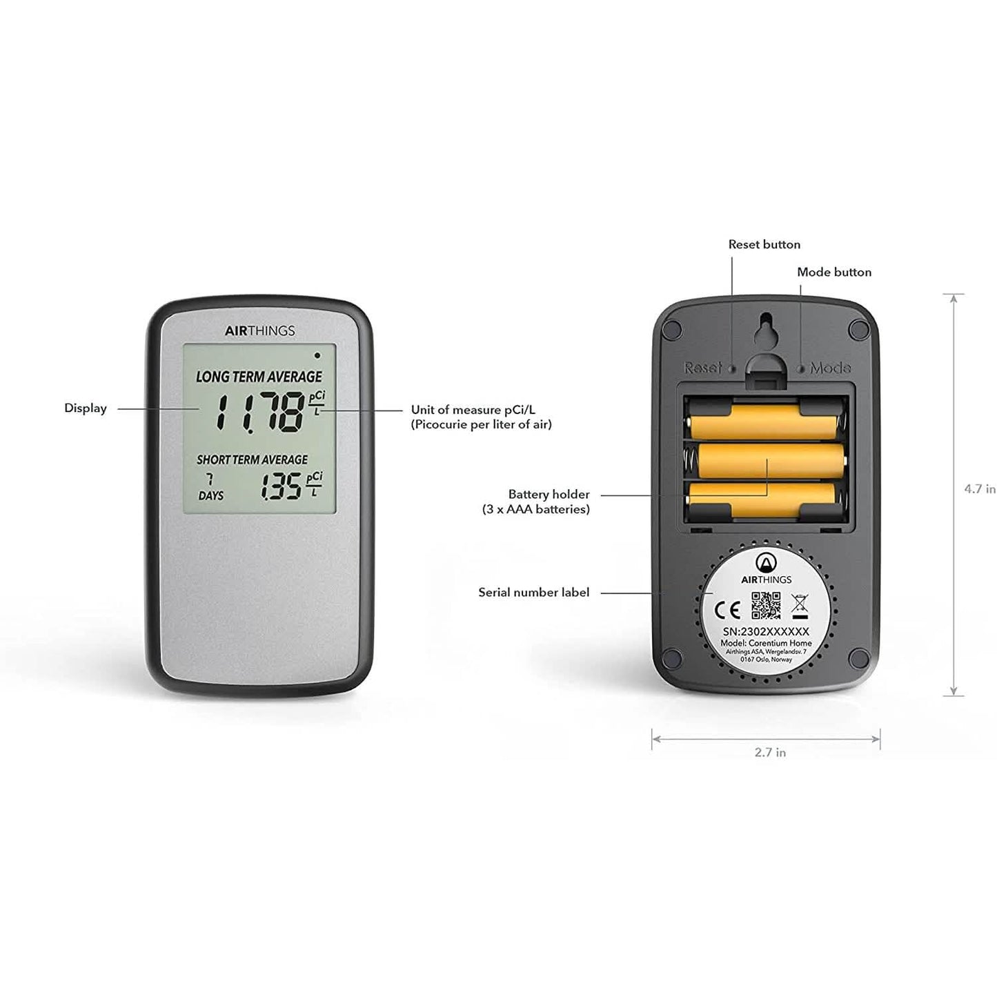 Airthings Corentium Home Radon-Detektor 223 Tragbar