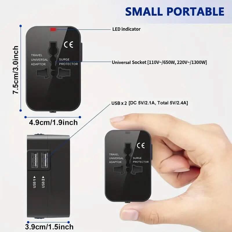 All-in-One Universal-Reiseladegerät mit zwei USB-Ladeanschlüssen