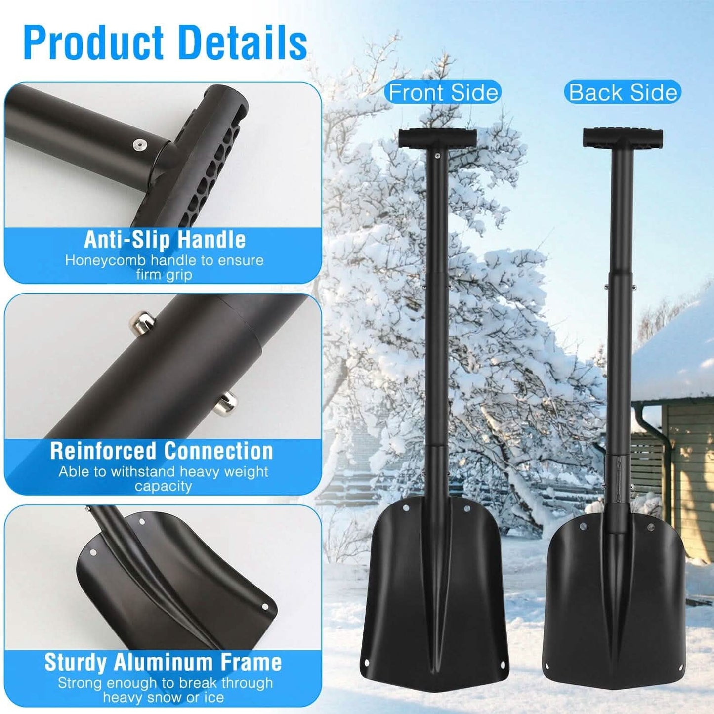 Aluminium-Schneeschaufel Tragbare, leichte Camping-, Garten-, Strand-Schaufel