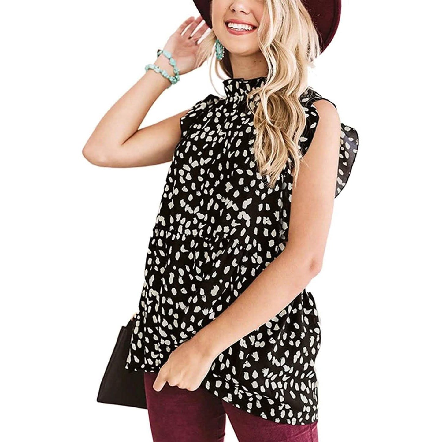 Angashion Damen Freizeit Bluse mit Blumenmuster Babydoll Tunika Oberteile