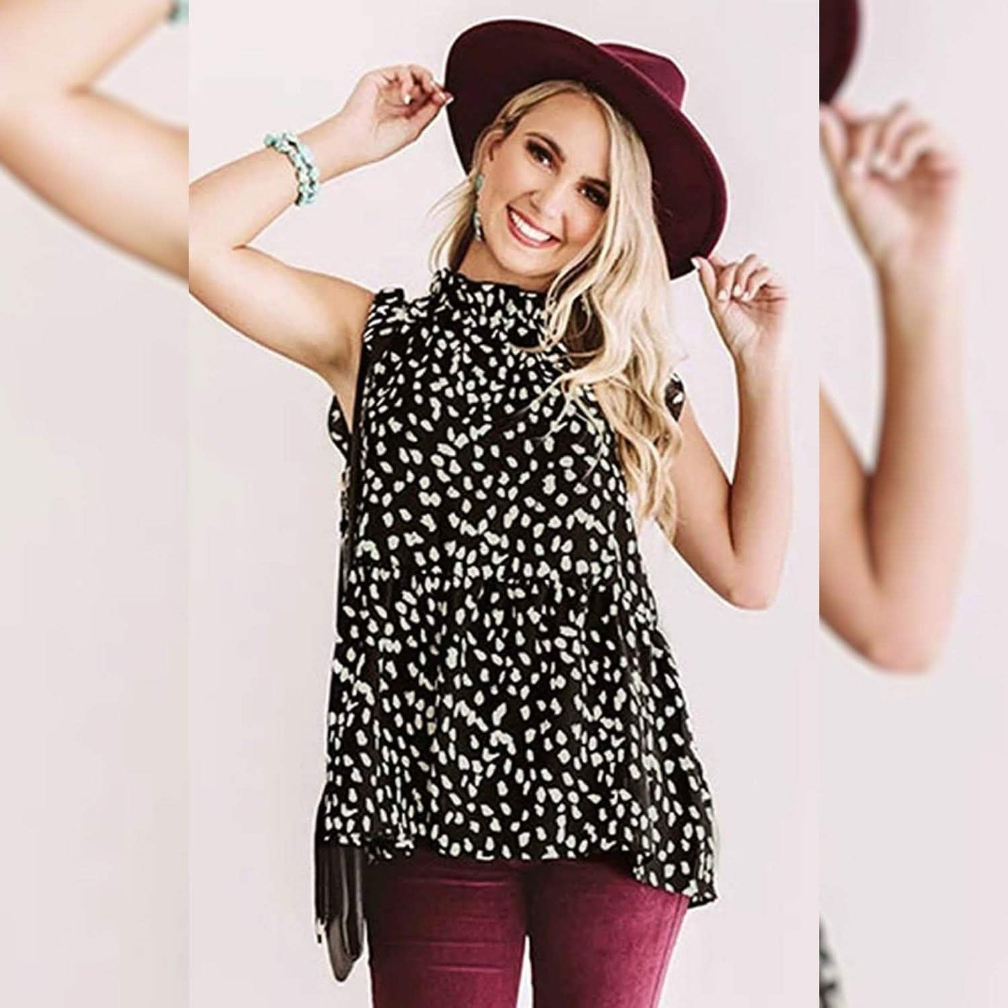 Angashion Damen Freizeit Bluse mit Blumenmuster Babydoll Tunika Oberteile