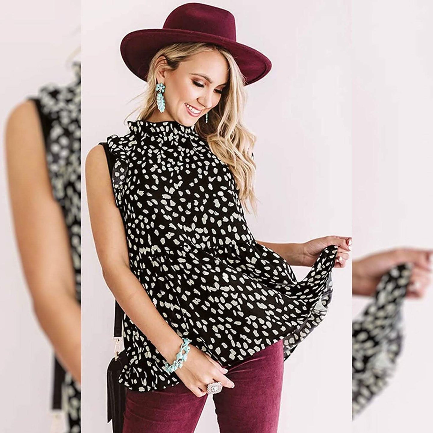 Angashion Damen Freizeit Bluse mit Blumenmuster Babydoll Tunika Oberteile