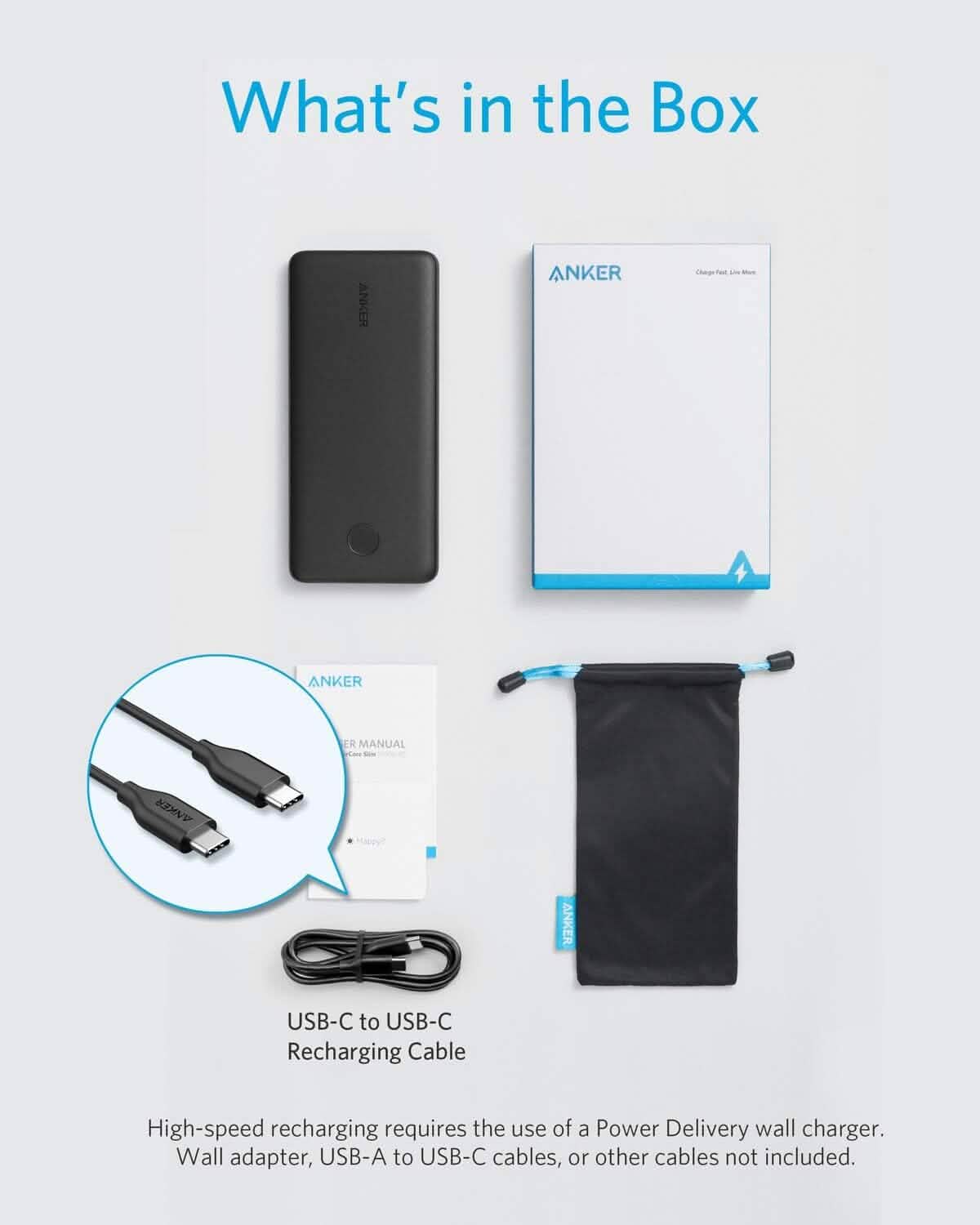 Anker USB-C Tragbares Ladegerät, 18W PowerCore Slim 10000 PD, 10000mAh Power Delivery Powerbank (Generalüberholt)