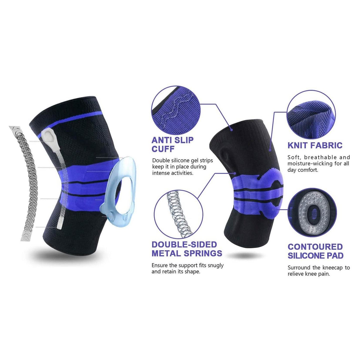 Rutschfeste Federn Stabilisatoren Knie-Kompressionsbandage mit Patella-Gel-Polster