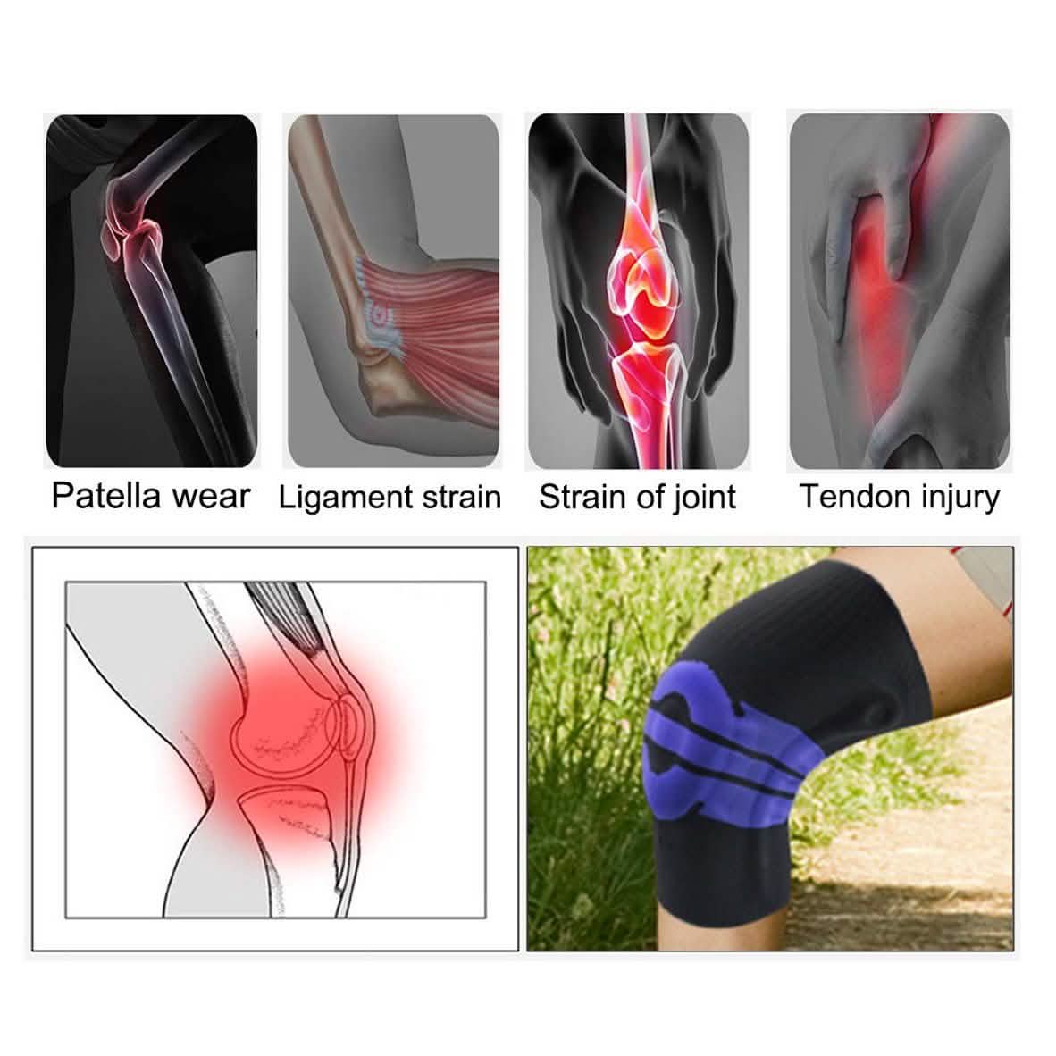 Rutschfeste Federn Stabilisatoren Knie-Kompressionsbandage mit Patella-Gel-Polster