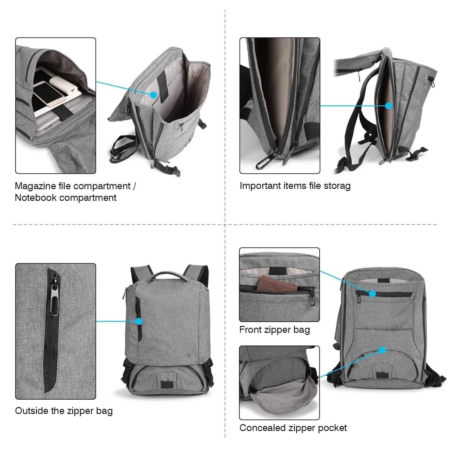 Diebstahlsicherer 14-Zoll-Laptop-Rucksack für Reisen, wasserdicht, Business, Schule
