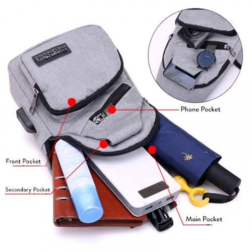 Diebstahlsicherer Sling-Rucksack mit Ladeanschluss
