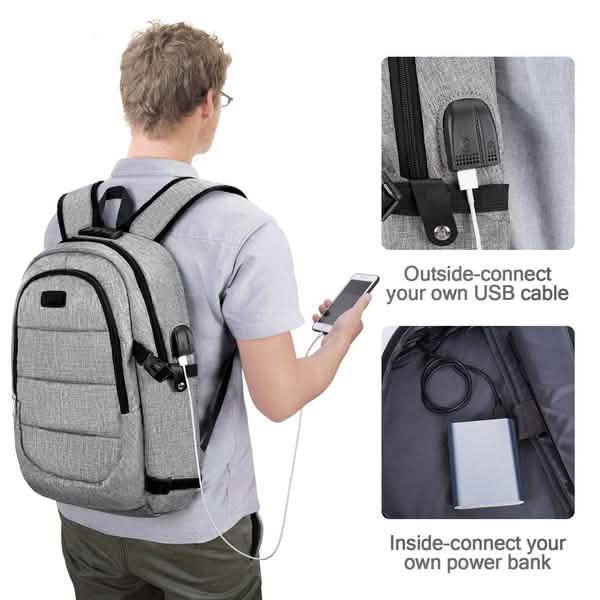 Diebstahlsicherer wasserdichter klassischer Rucksack mit USB-Ladeanschluss und Kopfhörerschnittstelle