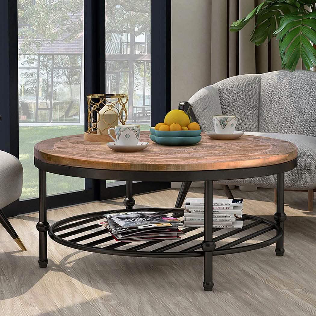 Antiker Couchtisch aus Naturholz mit Ablage für das Wohnzimmer