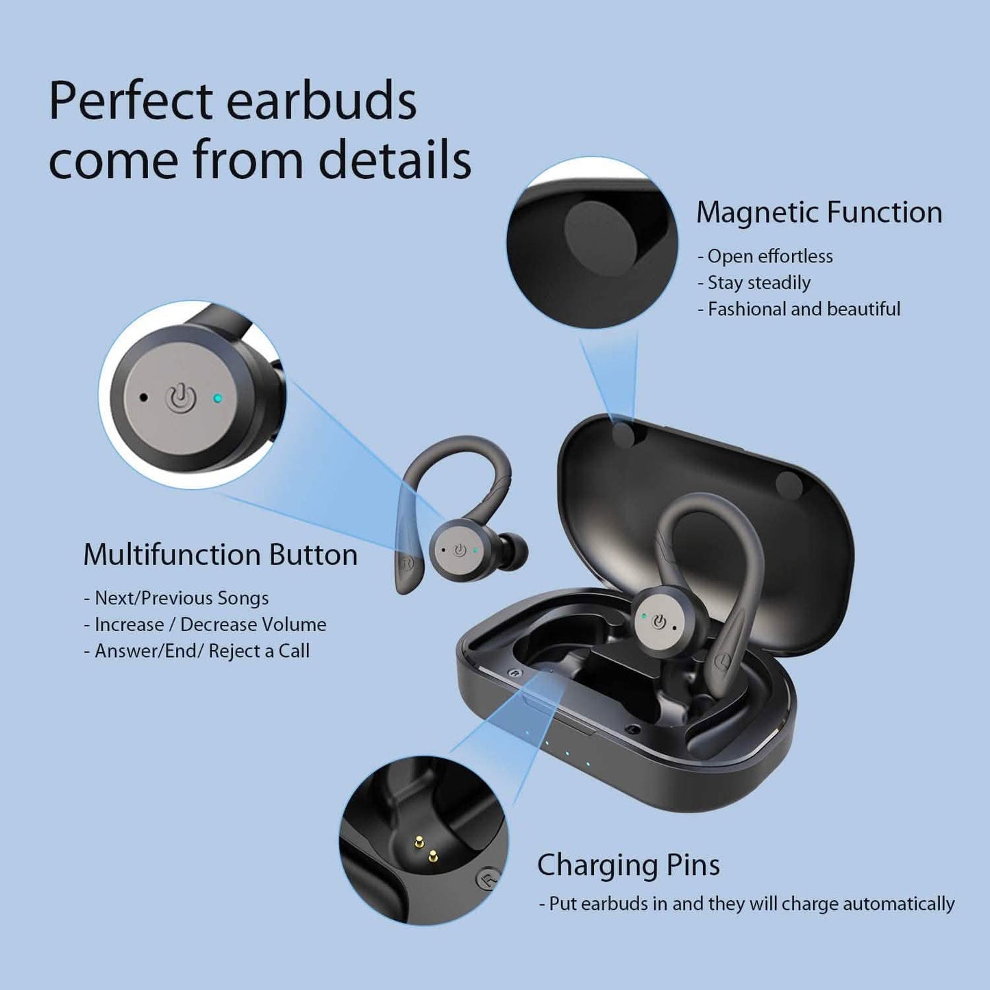 APEKX Bluetooth-Kopfhörer, True Wireless In-Ear-Kopfhörer mit Ladecase