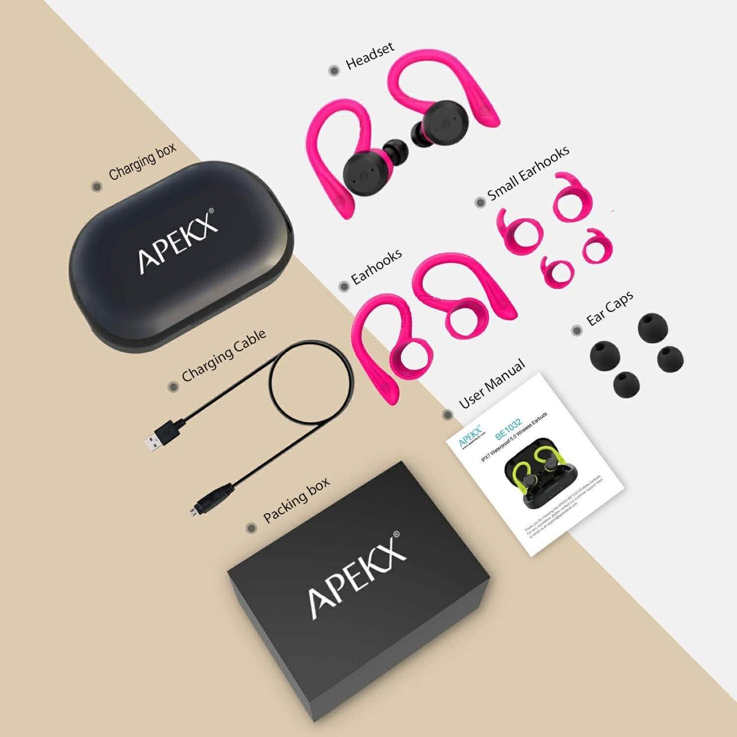 APEKX Bluetooth-Kopfhörer, True Wireless In-Ear-Kopfhörer mit Ladecase