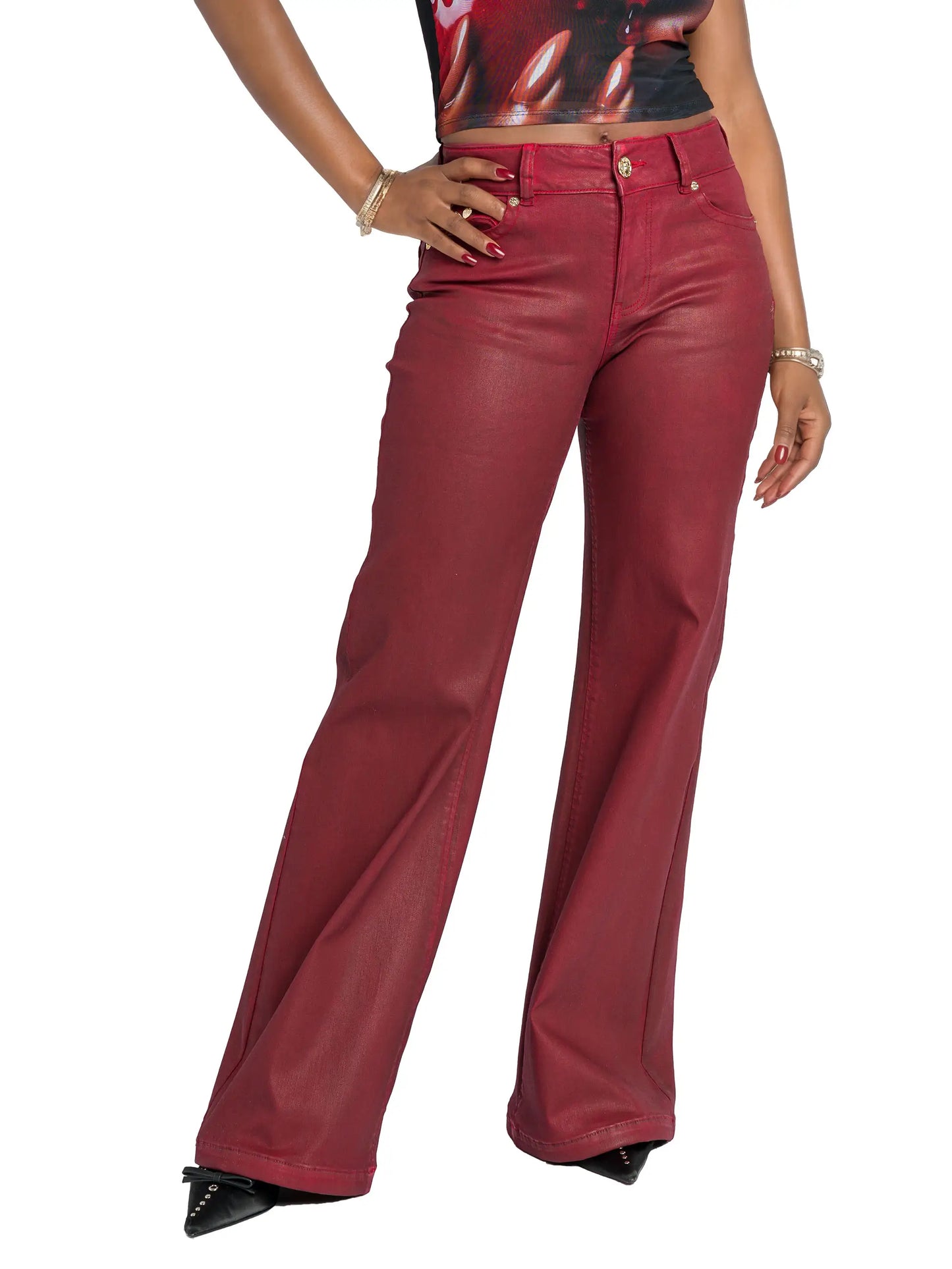 Low-Rise Wide-Leg Jeans - Red Delicious
