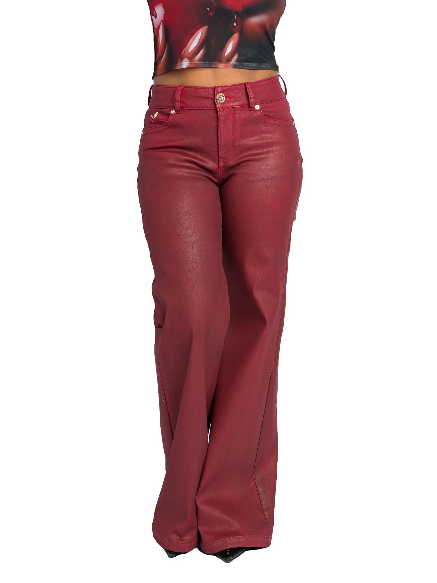 Low-Rise Wide-Leg Jeans - Red Delicious