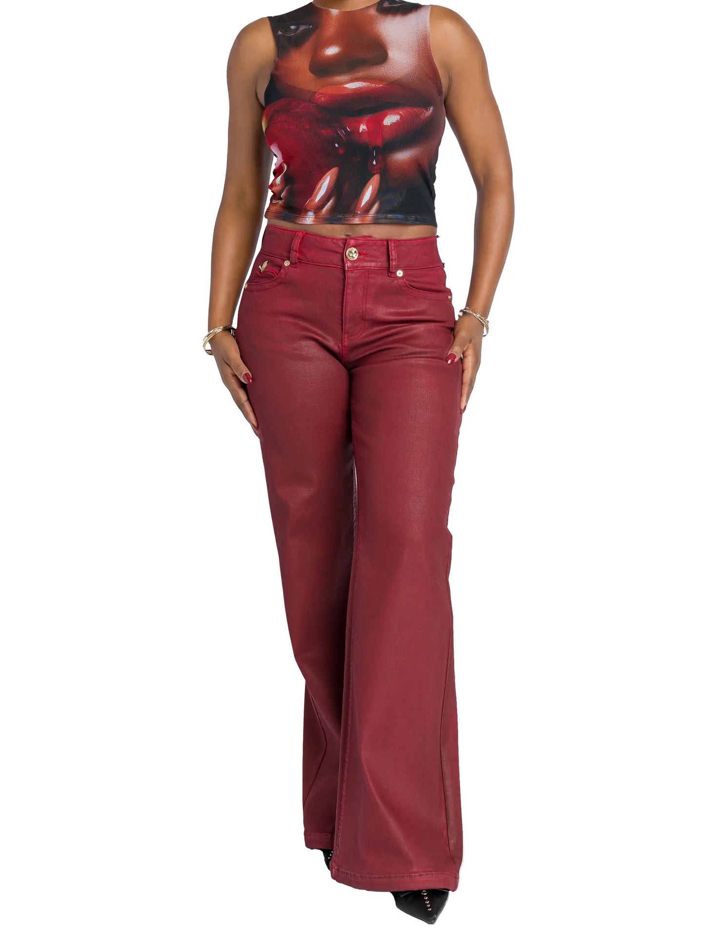 Low-Rise Wide-Leg Jeans - Red Delicious