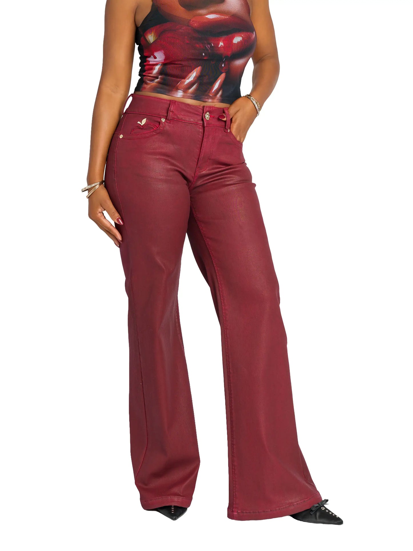Low-Rise Wide-Leg Jeans - Red Delicious