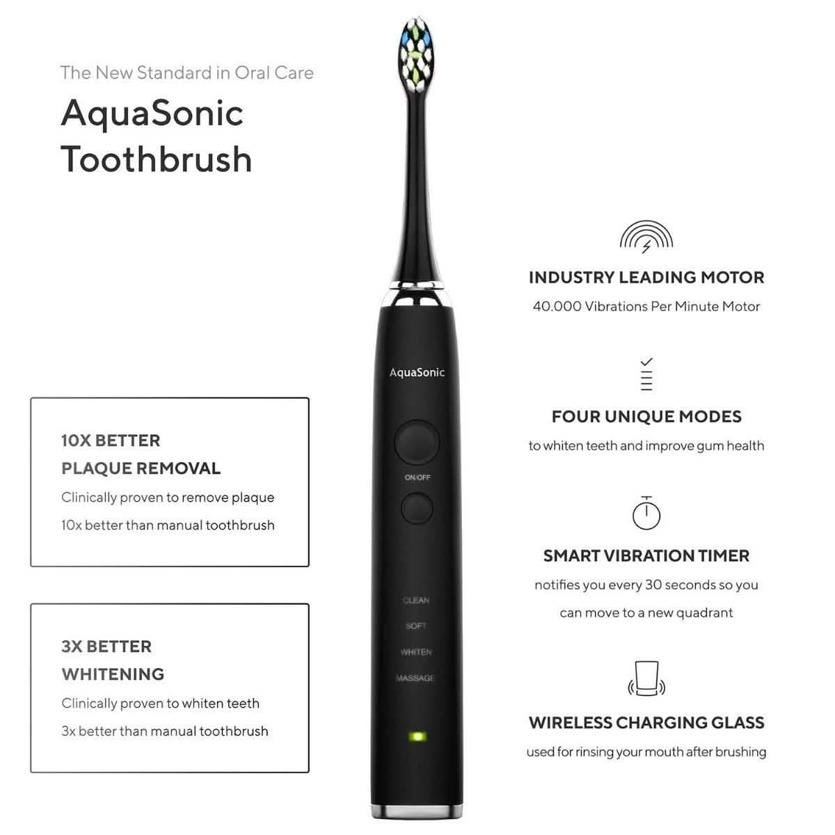 AquaSonic Black Series Pro Ultra Whitening 40.000 VPM wiederaufladbare elektrische Zahnbürste