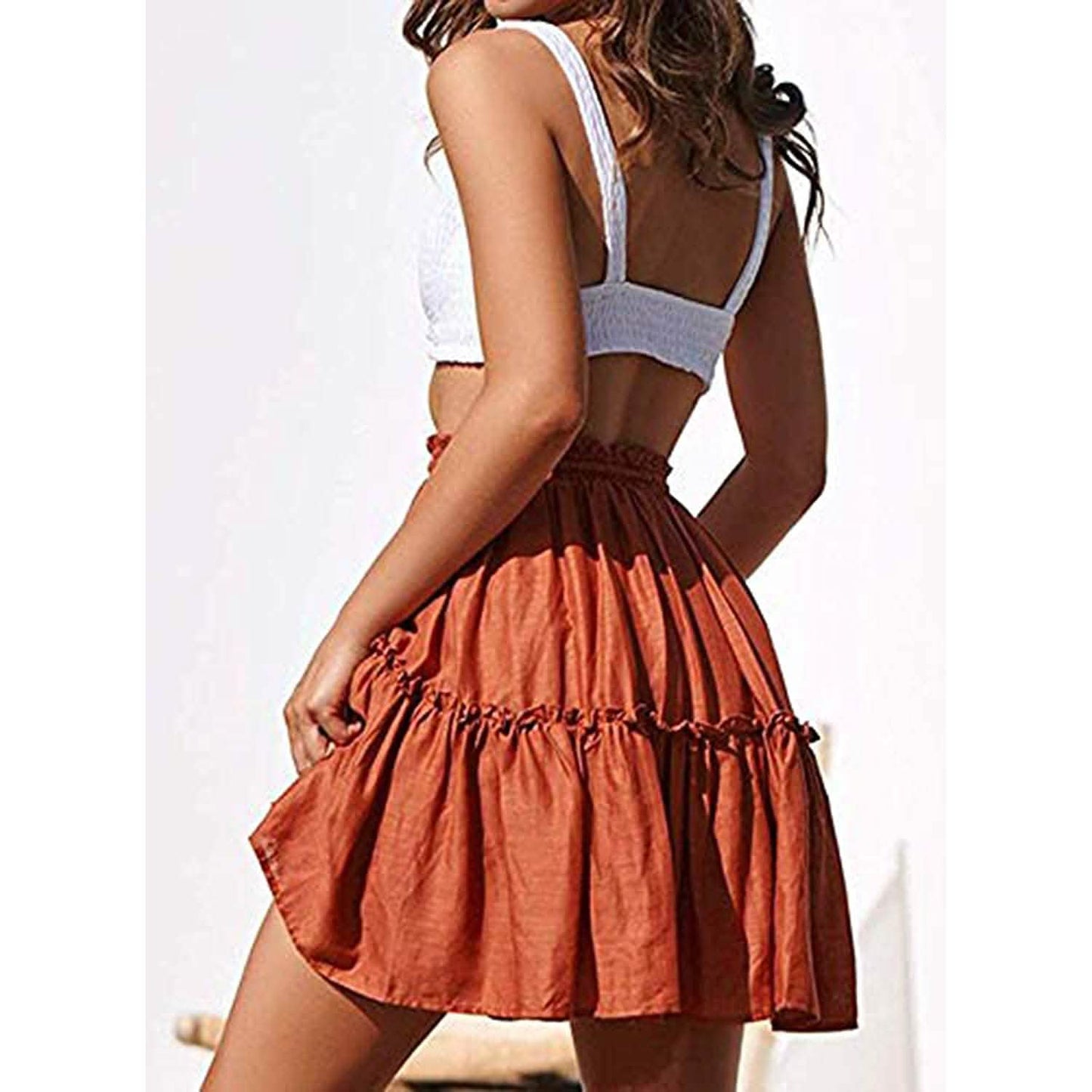 Arjungo Damen Rüschen Boho A-Linien Skater Minirock