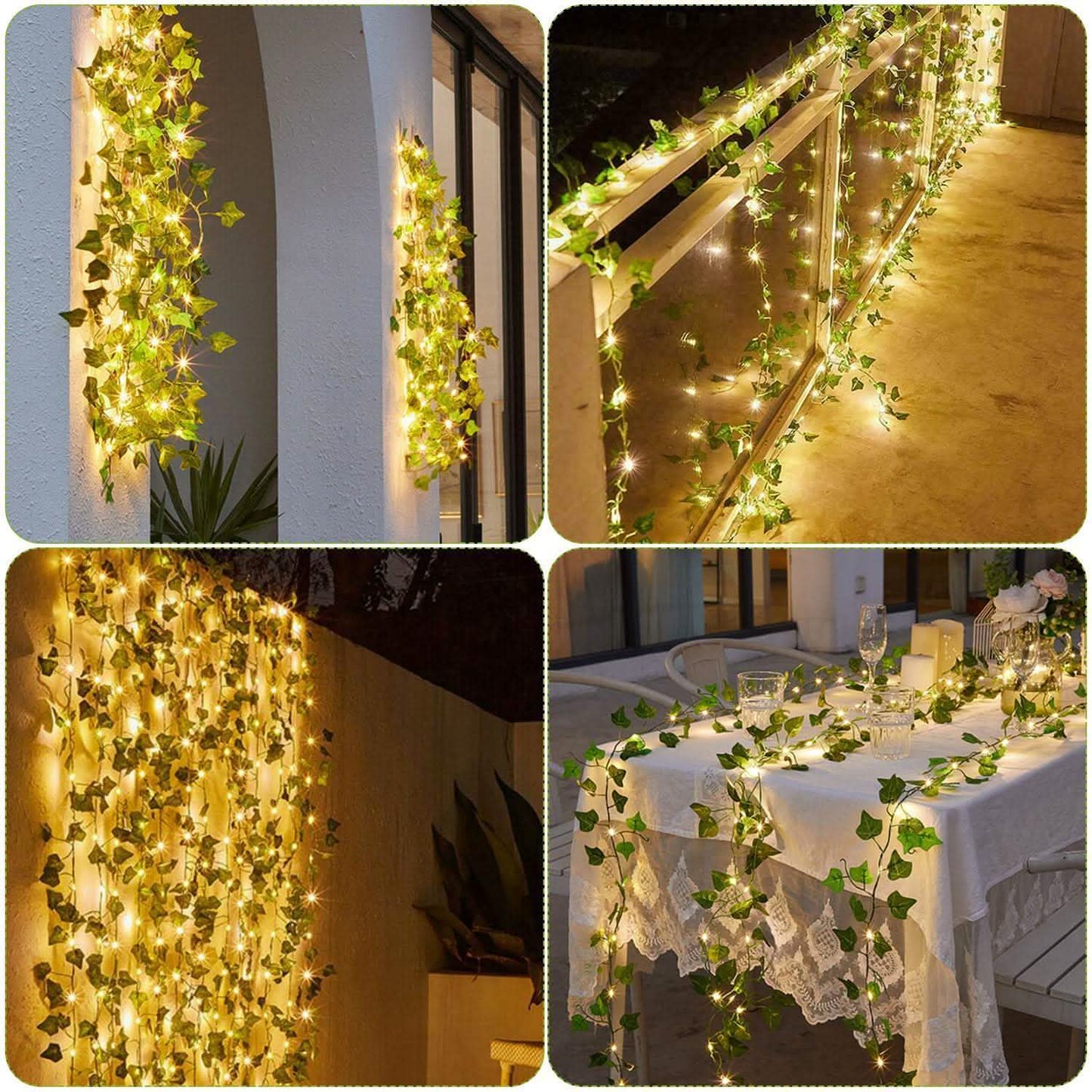Lichterkette mit künstlichen Efeublättern