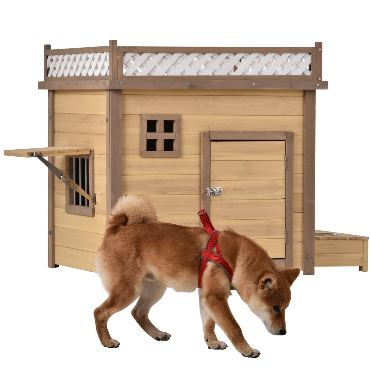 Aukfa 39,4 Zoll hölzerne Hundehütte Welpenunterstand Zwinger Außen- & Innenhundebox