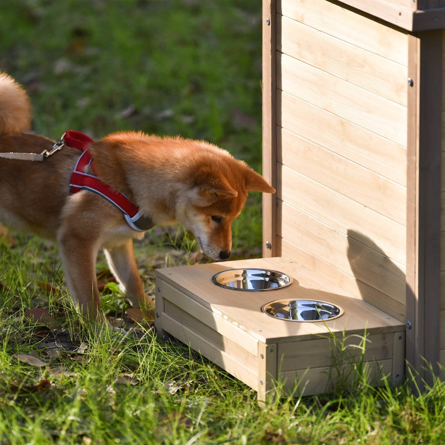 Aukfa 39,4 Zoll hölzerne Hundehütte Welpenunterstand Zwinger Außen- & Innenhundebox