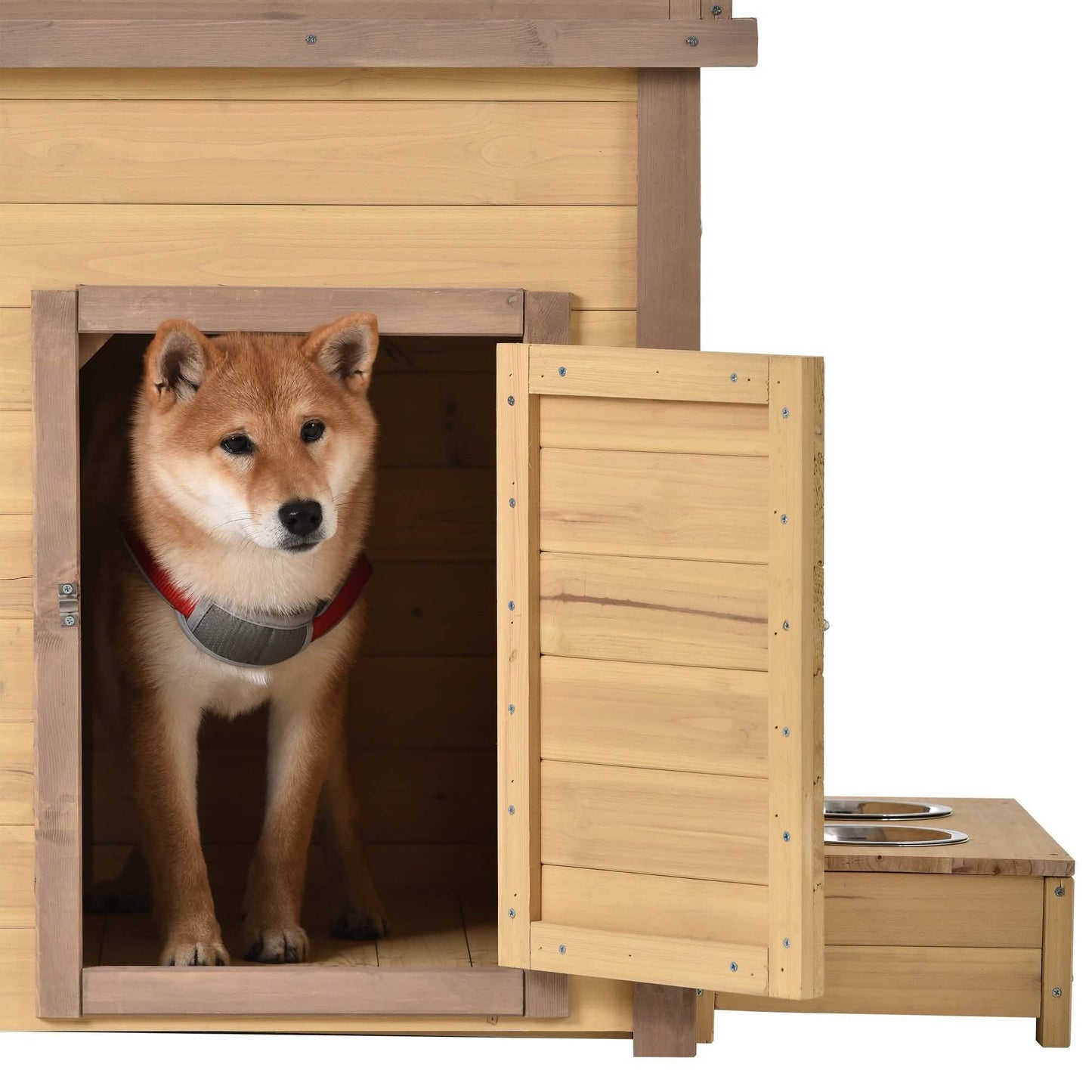 Aukfa 39,4 Zoll hölzerne Hundehütte Welpenunterstand Zwinger Außen- & Innenhundebox