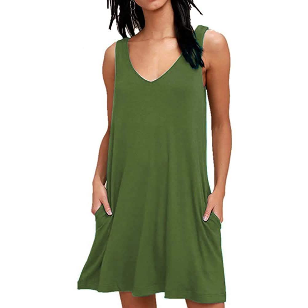 Damen Sommer Freizeit T-Shirt Kleider Strandüberwurf Einfarbig Plissiertes Tankkleid