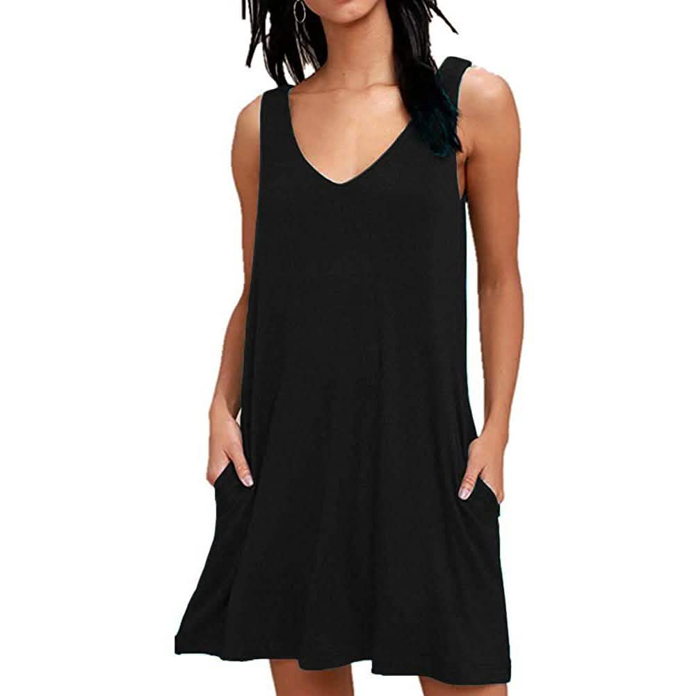 Damen Sommer Freizeit T-Shirt Kleider Strandüberwurf Einfarbig Plissiertes Tankkleid