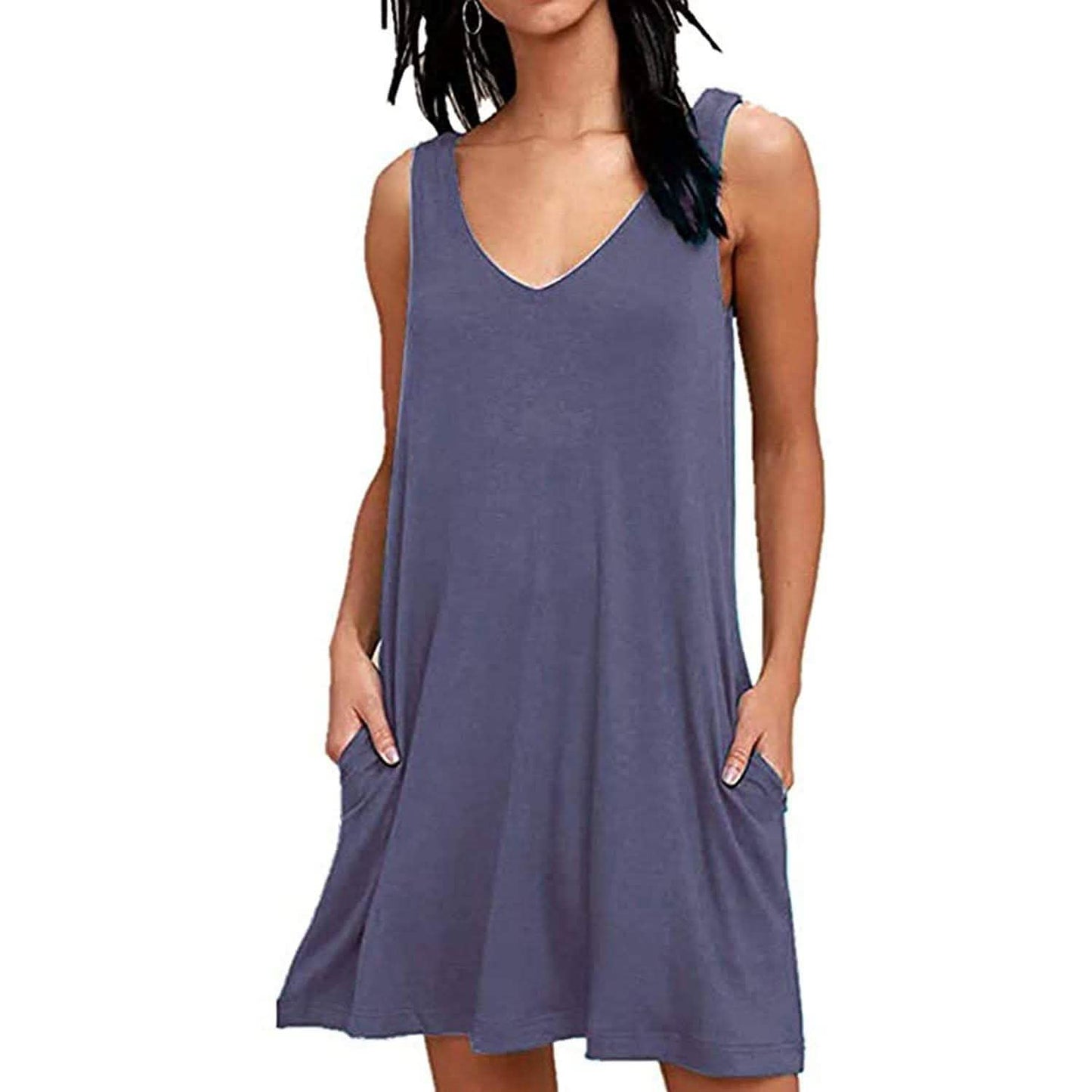 Damen Sommer Freizeit T-Shirt Kleider Strandüberwurf Einfarbig Plissiertes Tankkleid