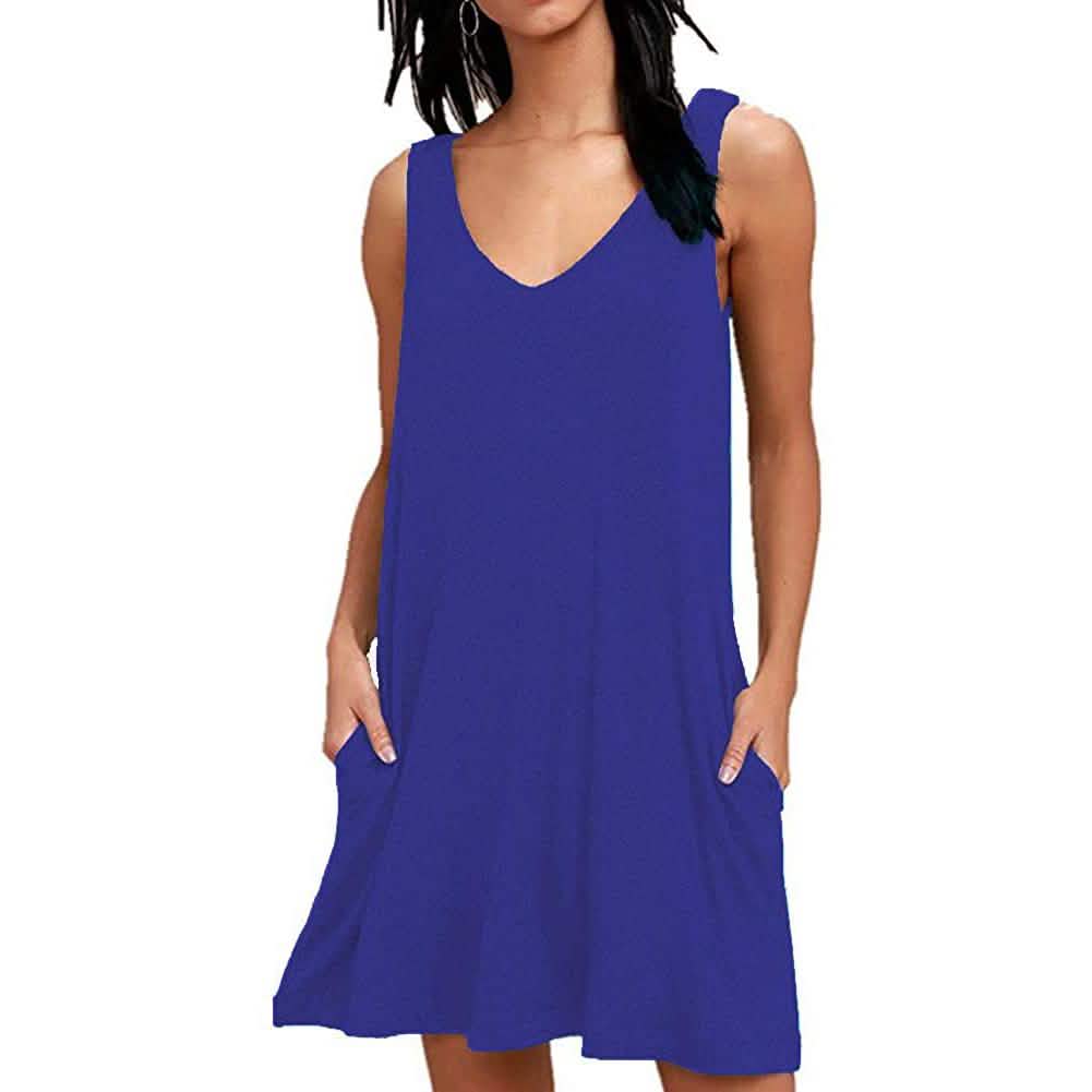 Damen Sommer Freizeit T-Shirt Kleider Strandüberwurf Einfarbig Plissiertes Tankkleid