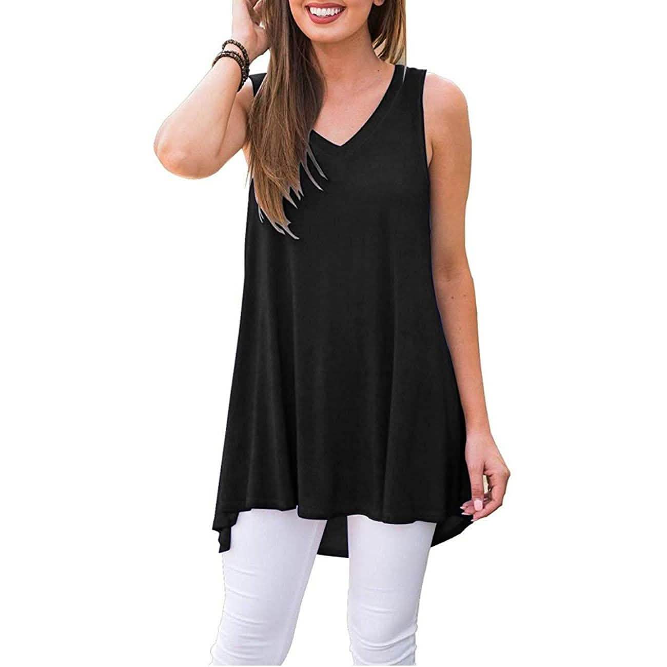 Damen Sommer Casual Ärmellose V-Ausschnitt T-Shirt Tunika Bluse Tank Tops