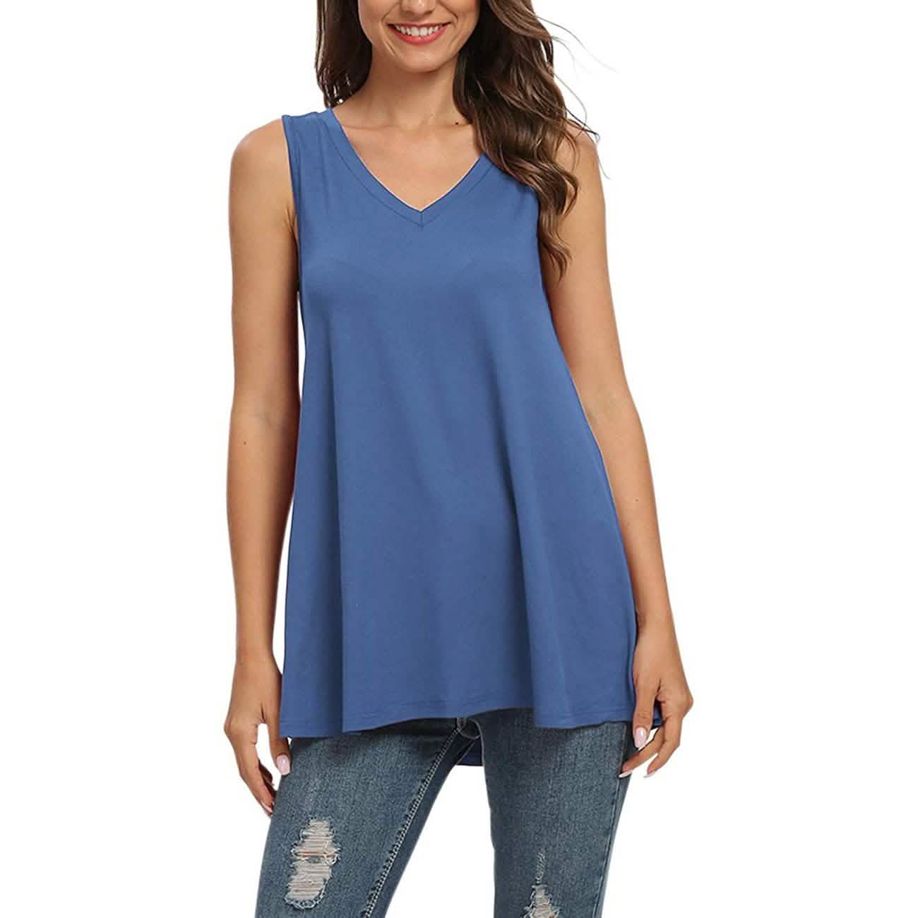 Damen Sommer Casual Ärmellose V-Ausschnitt T-Shirt Tunika Bluse Tank Tops