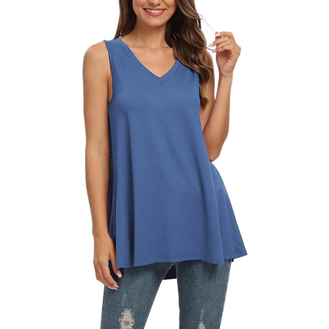 Damen Sommer Casual Ärmellose V-Ausschnitt T-Shirt Tunika Bluse Tank Tops