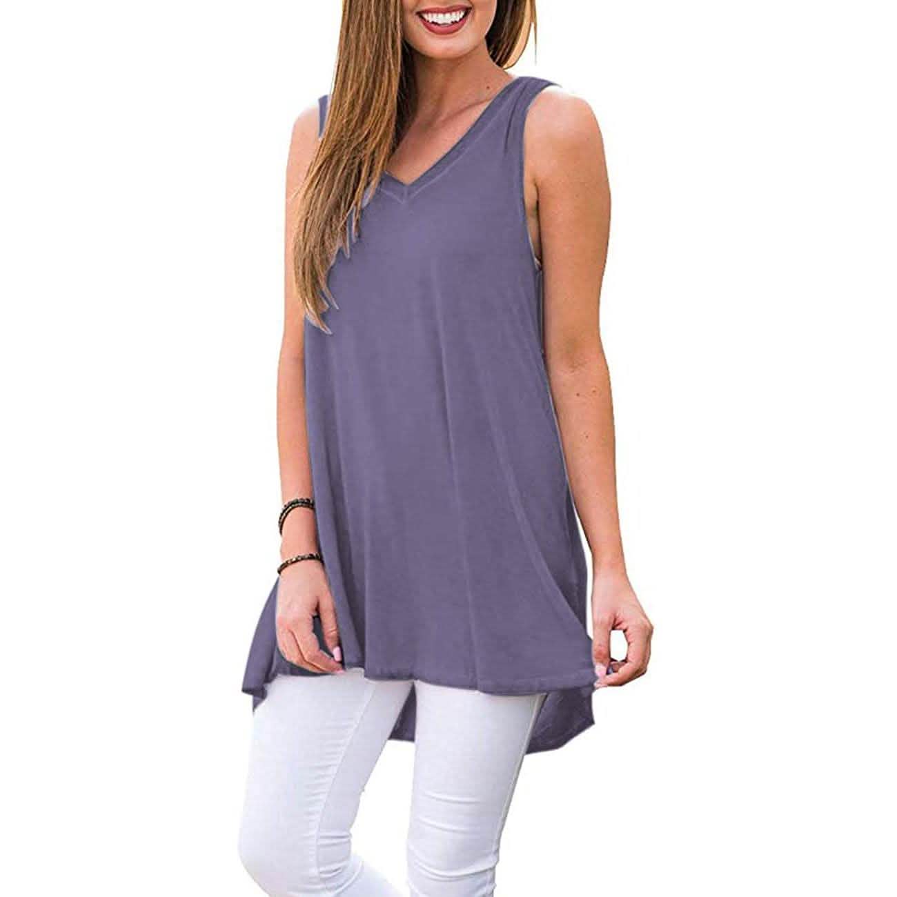 Damen Sommer Casual Ärmellose V-Ausschnitt T-Shirt Tunika Bluse Tank Tops