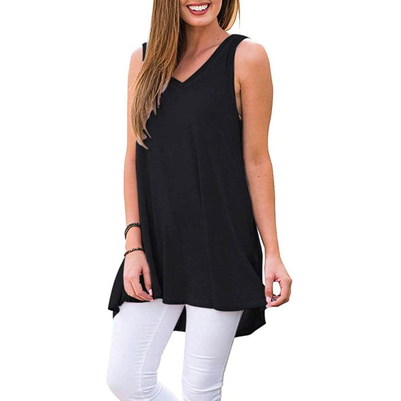 Damen Sommer Casual Ärmellose V-Ausschnitt T-Shirt Tunika Bluse Tank Tops