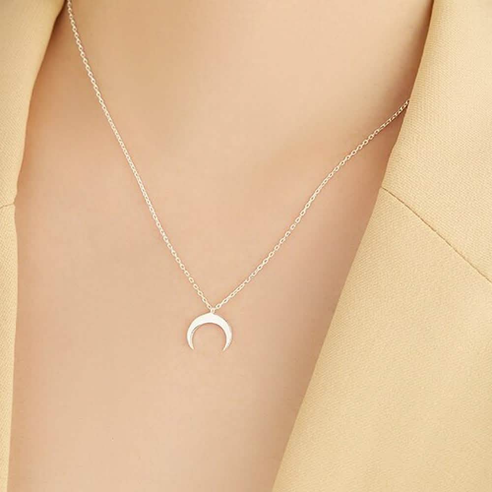 Echte 925 Sterling Silber schlichte Mond-Halskette