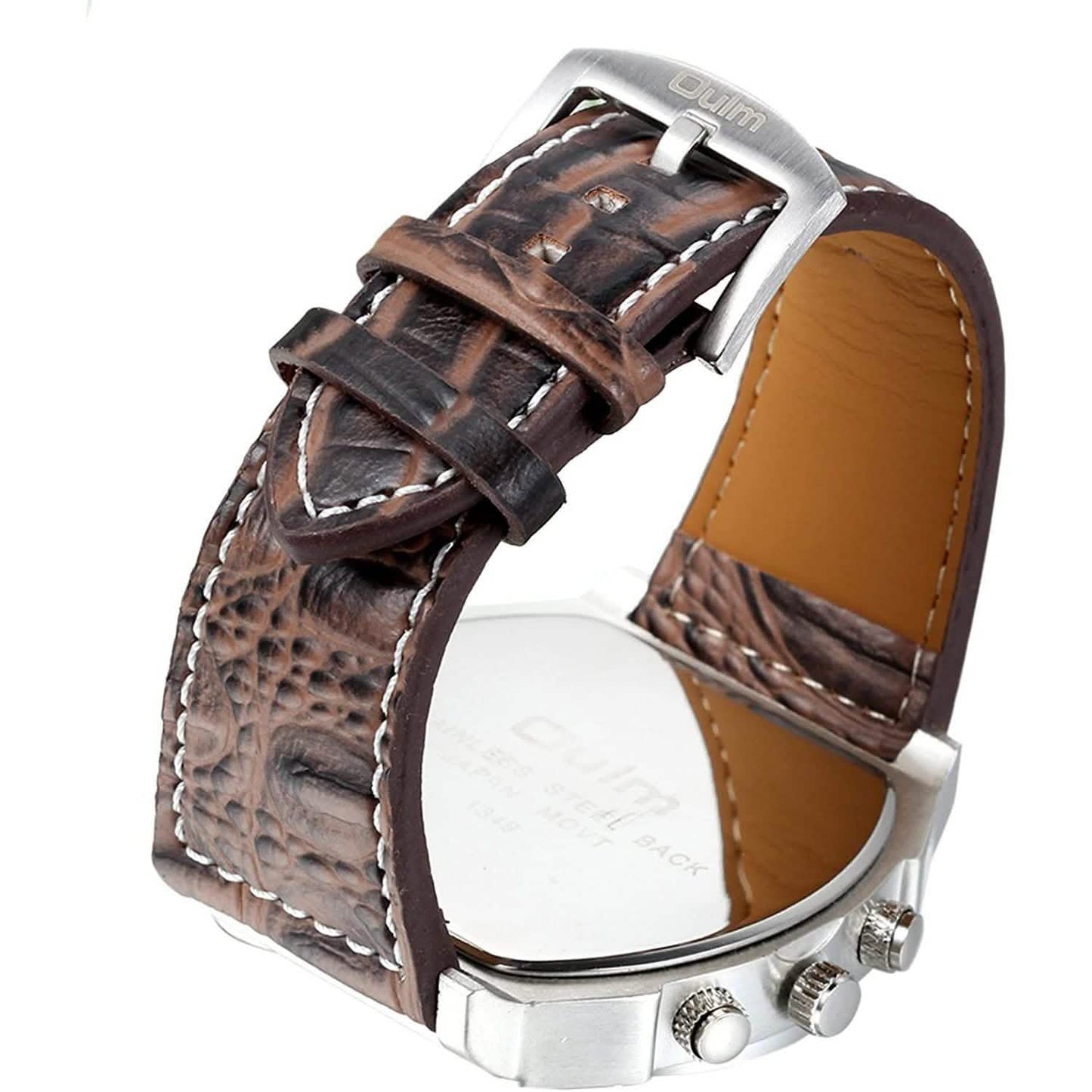 Avaner Herren-Armbanduhr mit großem Zifferblatt, zwei Zeitzonen und Lederarmband