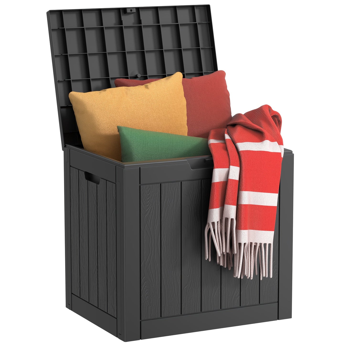 35 Gallonen Outdoor-Aufbewahrungsbox aus Kunstharz – Schwarz/Holzmaserung