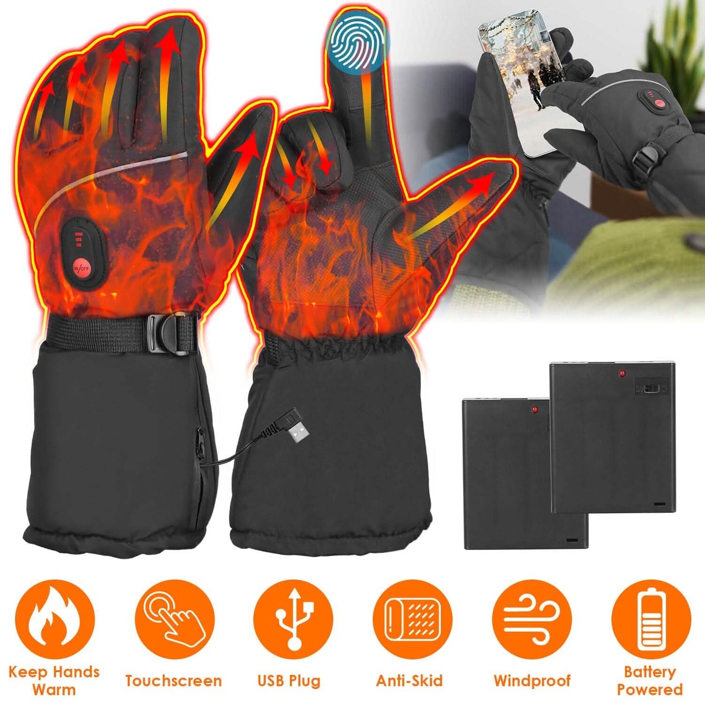 Batteriebetriebene USB-Touchscreen-Thermohandschuhe