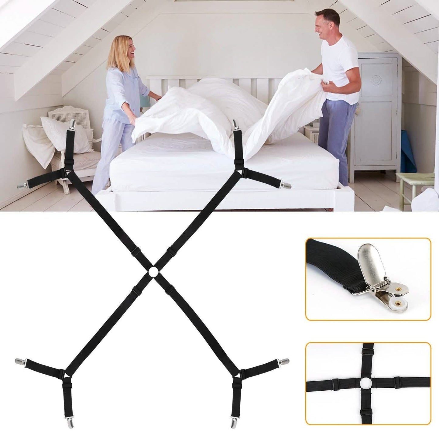 Bettlaken-Befestiger, verstellbar, über Kreuz, elastisch, Bettlaken-Spanner