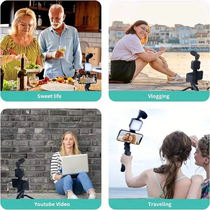 Video-Blogging-Set für Einsteiger mit 10-Zoll-Stativ, Handyhalterung und Mini-Richtmikrofon