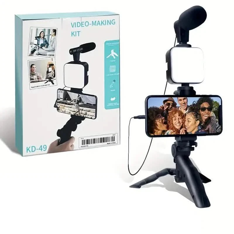 Video-Blogging-Set für Einsteiger mit 10-Zoll-Stativ, Handyhalterung und Mini-Richtmikrofon