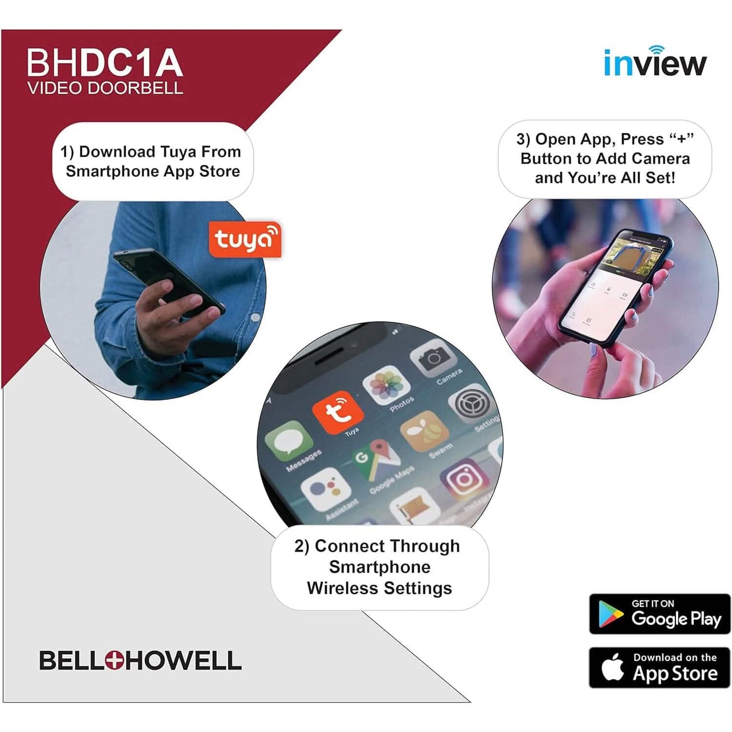 Bell+Howell InView BHDC1 1080p Türklingelkamera + BHCH1A Gong-Kit (Weiß) (Generalüberholt)