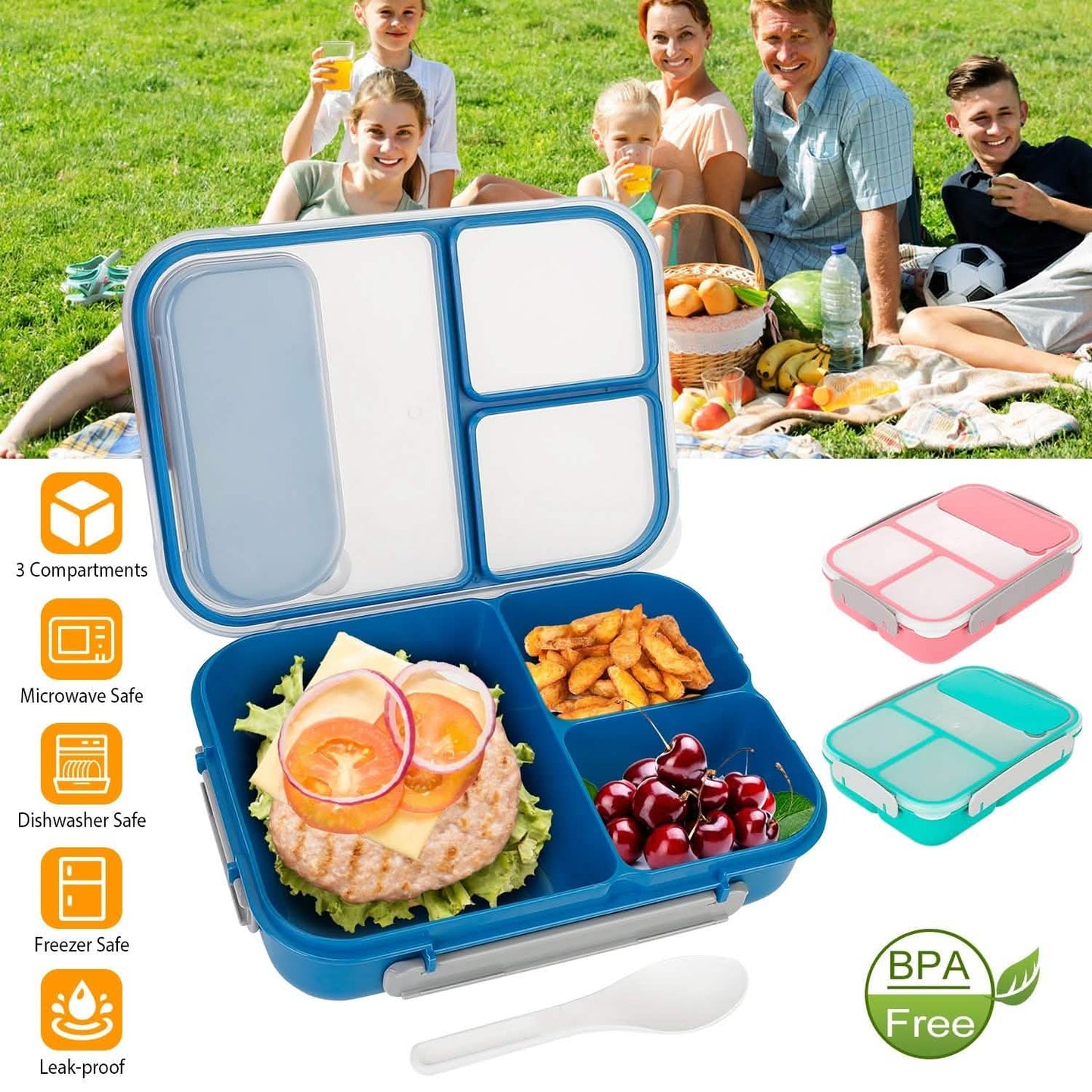 Bento Box Tragbare Lunchbox Picknick-Vorratsbehälter mit 3 Fächern