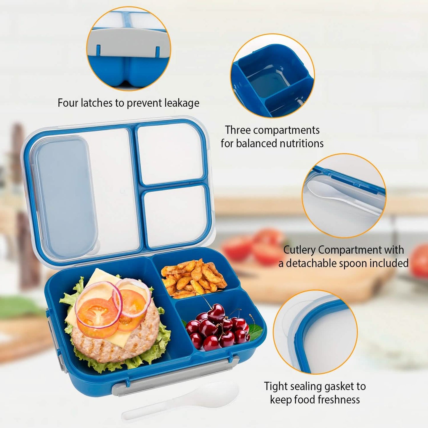 Bento Box Tragbare Lunchbox Picknick-Vorratsbehälter mit 3 Fächern