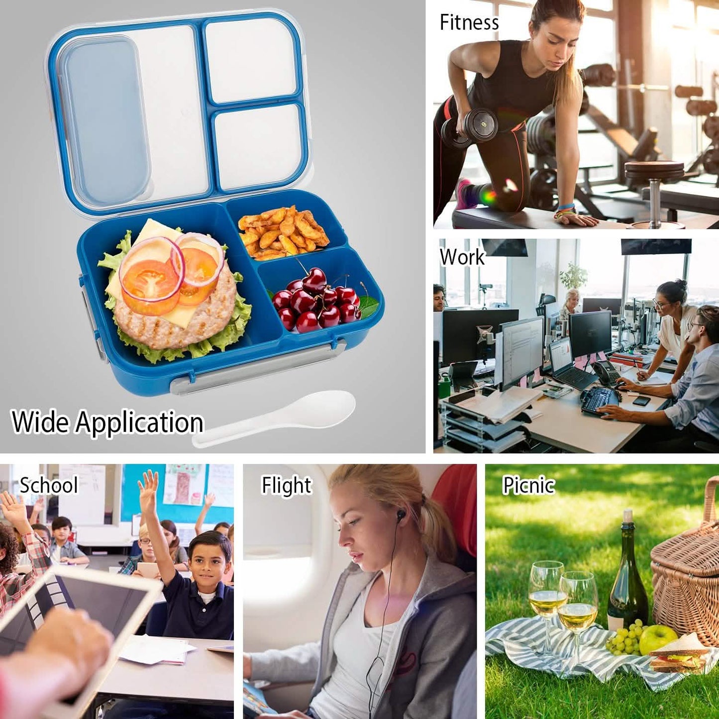 Bento Box Tragbare Lunchbox Picknick-Vorratsbehälter mit 3 Fächern